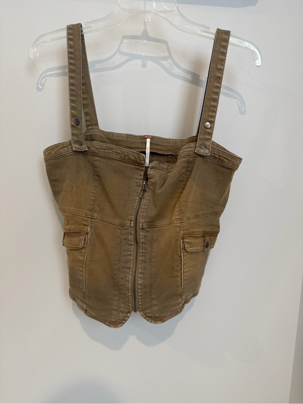 Free People Olive Brown Zip-Front Utility Tank